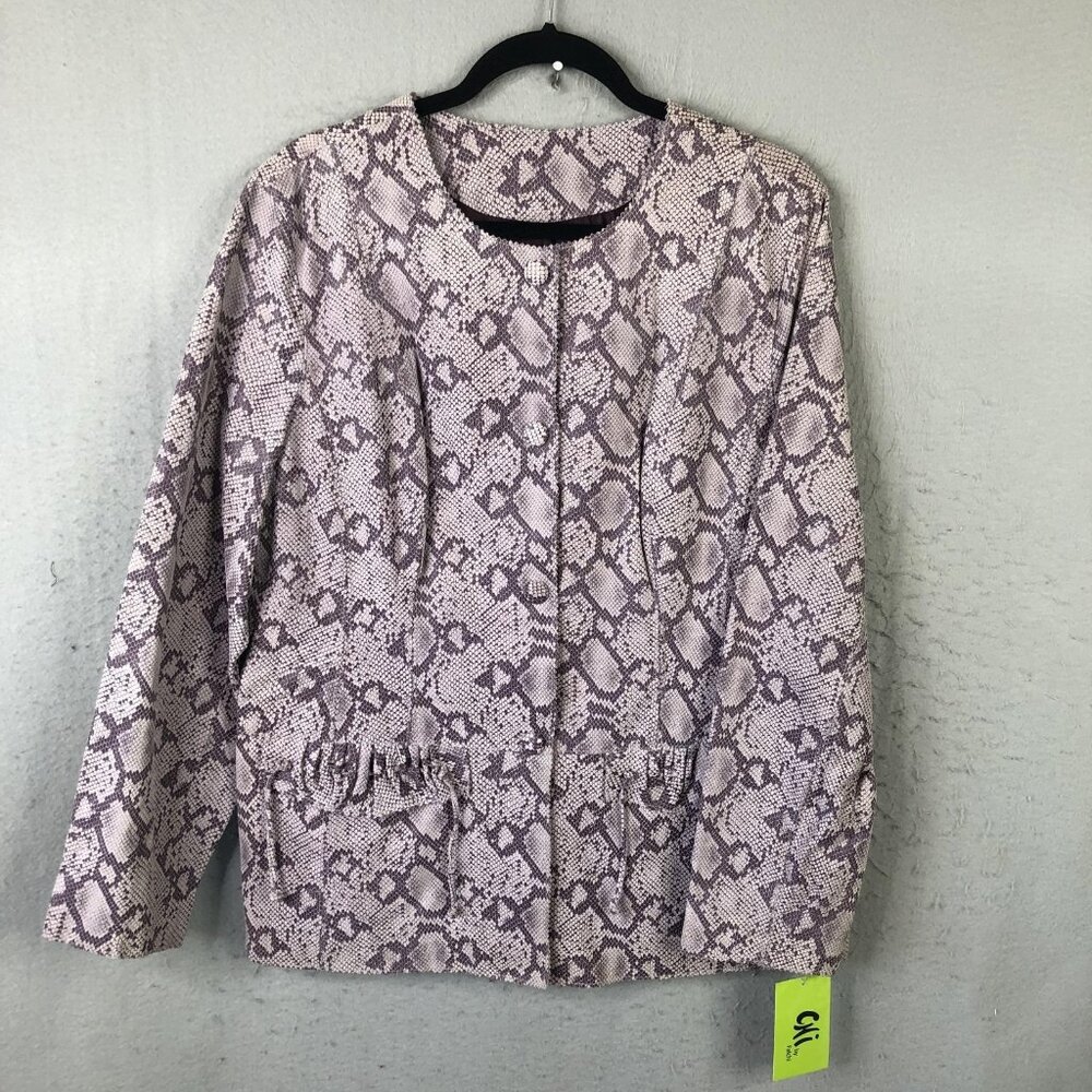 Chi by Falchi Jacket Womens XL Gray Purple Snakeskin Print Genuine Leather Lined